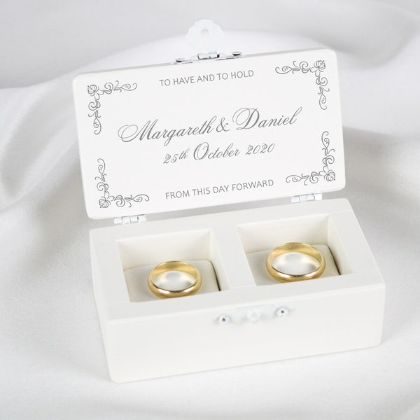 Caja de anillos de boda, caja de anillos, caja de anillos de pájaros de amor, caja blanca de anillos de boda