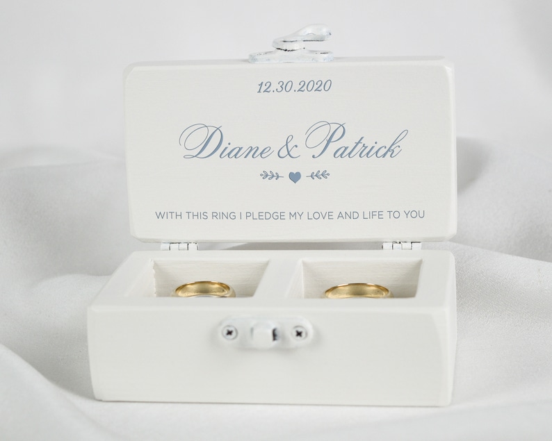 Witte Ring Doos, Gepersonaliseerde Ring Doos, Ring Drager Doos, Witte Bruiloft Ring Doos, Ceremonie Ringendoos afbeelding 2