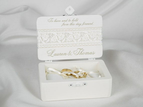 Wedding Ring Box for Ceremony Ring Bearer Box White Wedding Ring