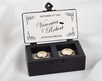 Personalized Black Wedding Ring Box: Ring Bearer Ceremony Decor