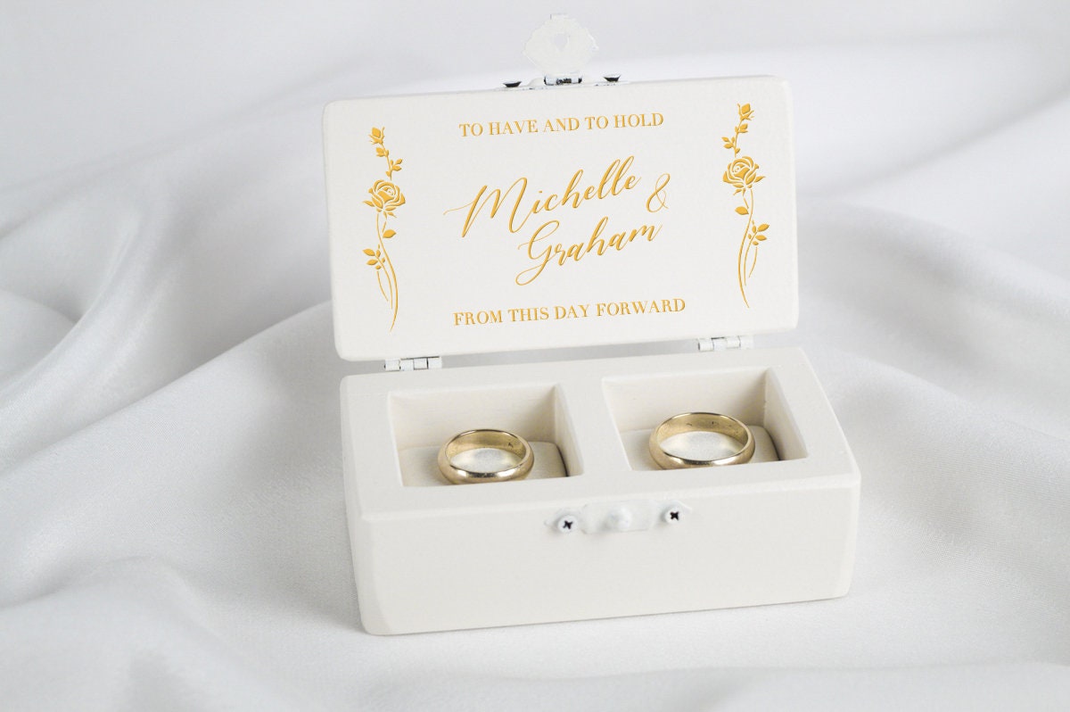 Caja para Anillos de Marfil, Caja para Anillos de Ceremonia de Boda, Caja para  Anillos al Portador, Porta Anillos de Boda Personalizado - Etsy México, image size:1200x798