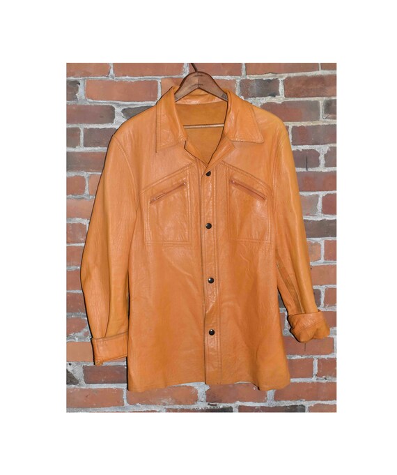 Vintage 1970’s ORANGE Stunning Leather Button Down