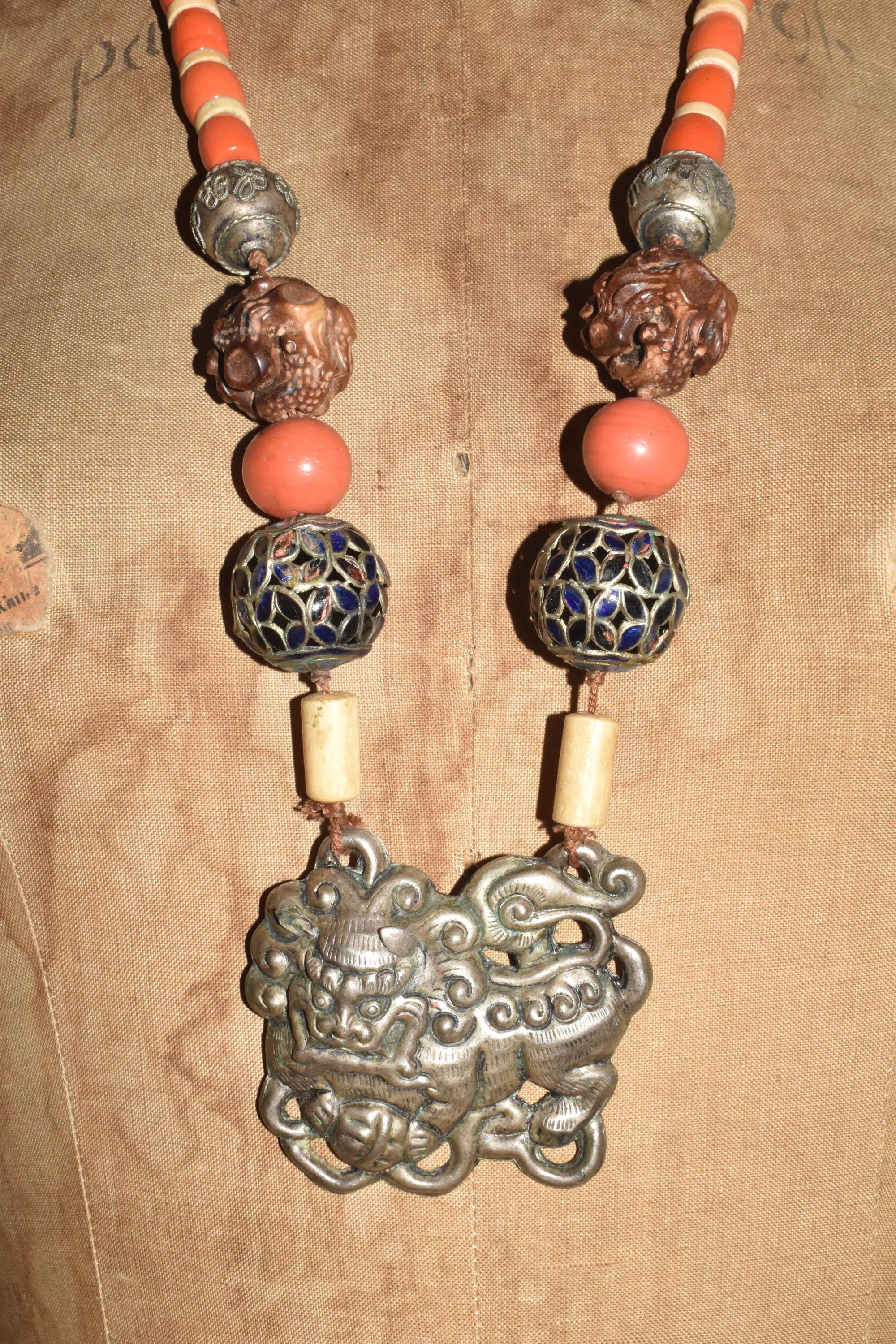 Vintage Laurel Burch Fu Dog Silver Plate Necklace 18” Stunning!