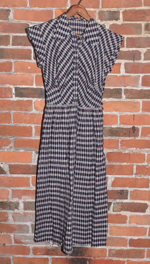 1930’s Dress Blue Plaid Farmer Girl Peasant Dress