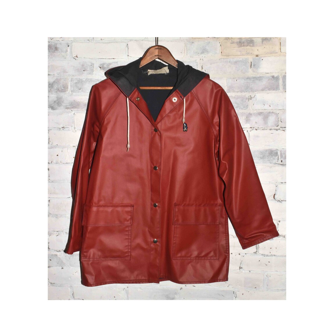 Vintage Hush Puppies Red Rubber Jacket S M Etsy UK