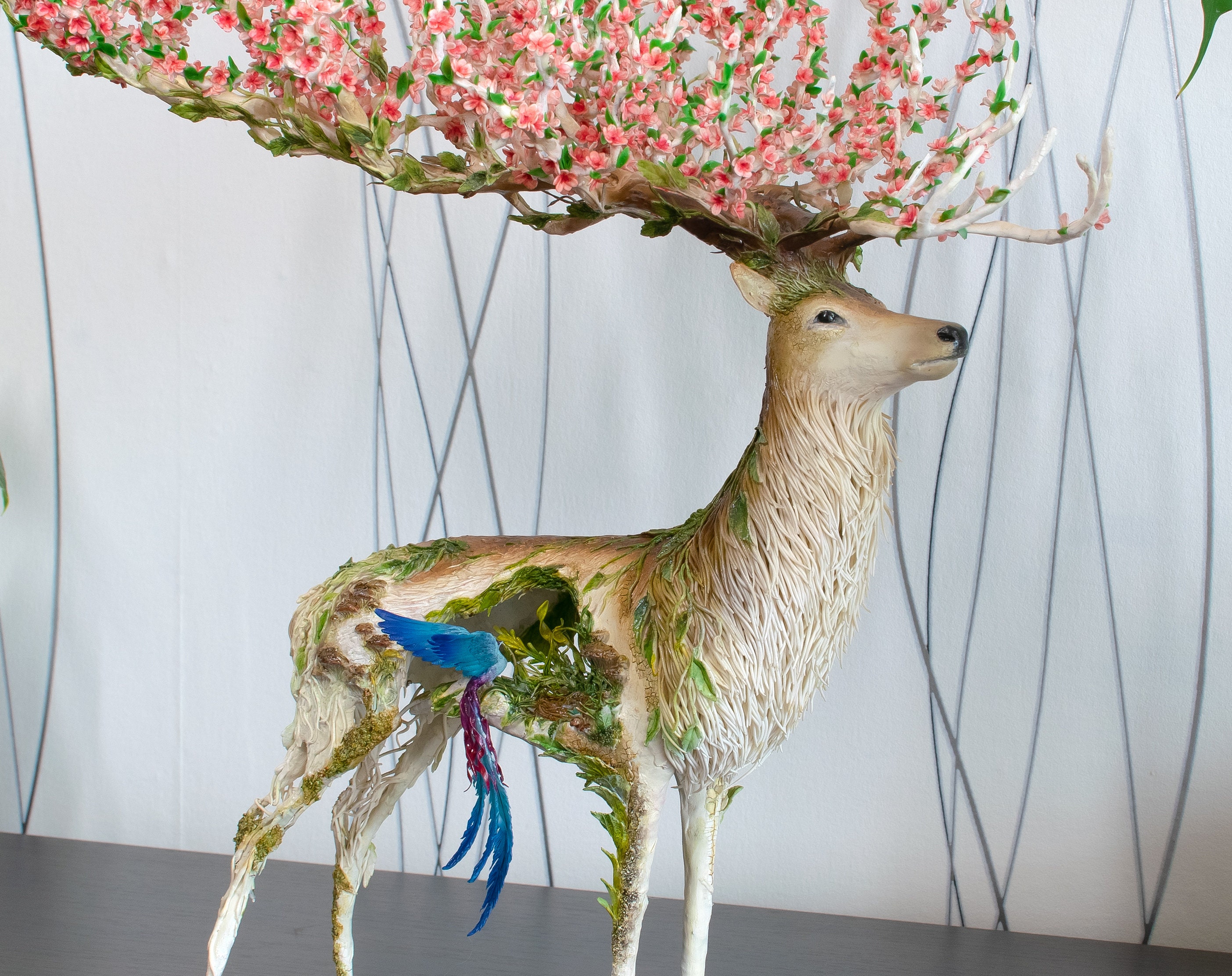 White stag statue handmade OOAK fantasy sculpture stag deer Etsy