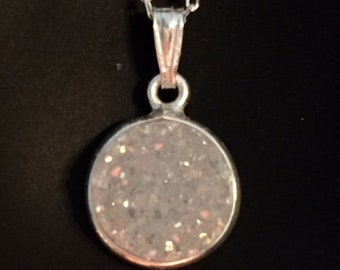 Sparkling White Druzy & Sterling Silver Necklace