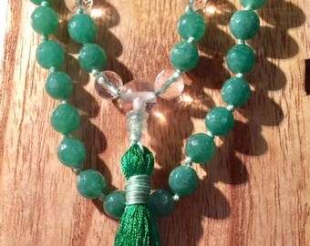 Green Aventurine & Crystal Clear Quartz Mala