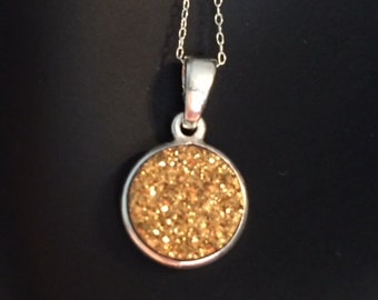 Sparkling Gold Druzy & Sterling Silver Necklace