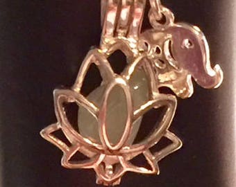 Lotus FLower with Lucky Jade Necklace - "Sterling Silver "