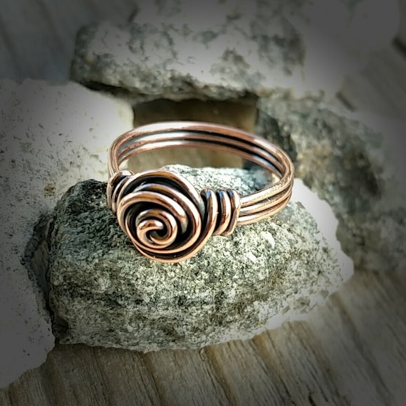 Ring-wire Wrapped-copper-rose-wrapped in Enchantment-unique-ooak