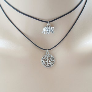 double choker necklace elephant and tree of life choker black choker layered choker image 4