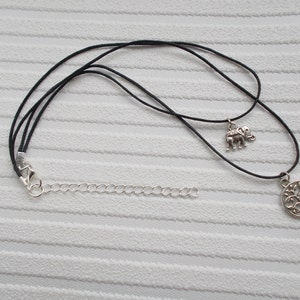 double choker necklace elephant and tree of life choker black choker layered choker image 3