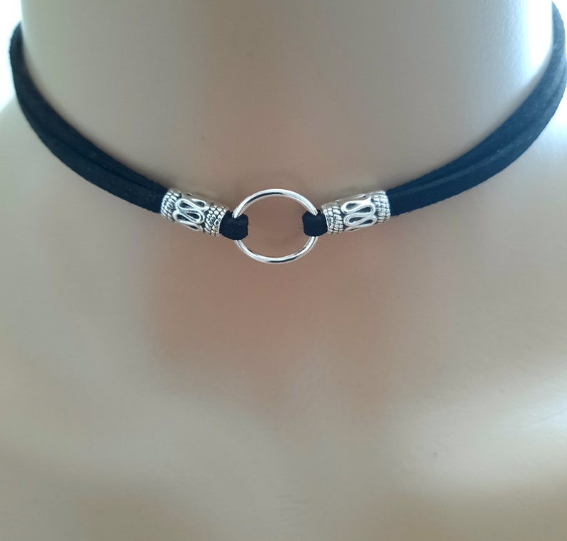 ring choker necklace black circle choker discreet day collar for her centre ring choker image 1