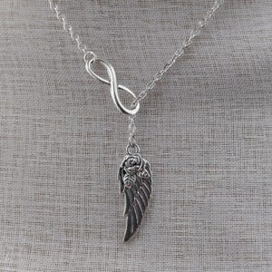 Infinity and angel wing necklace, ethereal jewellery for women, minimalist silver necklace immagine 2