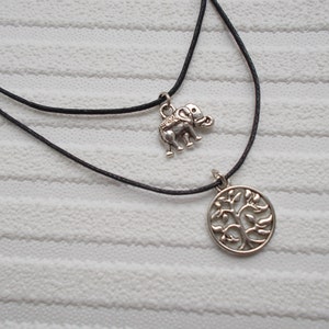 double choker necklace elephant and tree of life choker black choker layered choker image 5