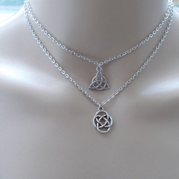 layered choker - silver choker - celtic jewellery - triquetra and celtic knot choker for women