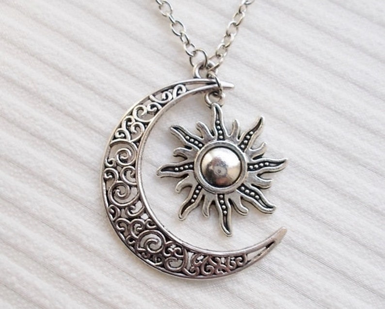 Silver Sun and Moon Necklace Fashion Necklace Celestial Etsy