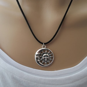 sun and moon necklace, handmade faux suede necklace with charm