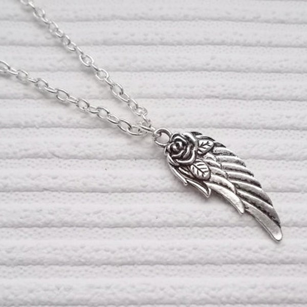 angel wing necklace, silver necklace, simple jewellery for women