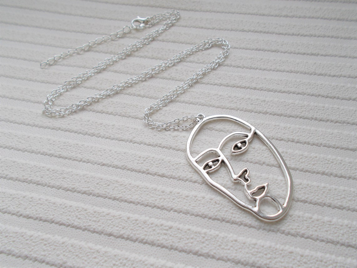 Abstract Face Necklace Silver Necklace With Face Outline Etsy UK