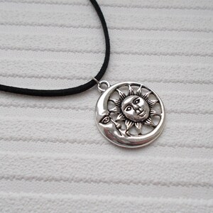 Silver Sun and Moon Adjustable Choker Necklace on Black Faux Suede ...