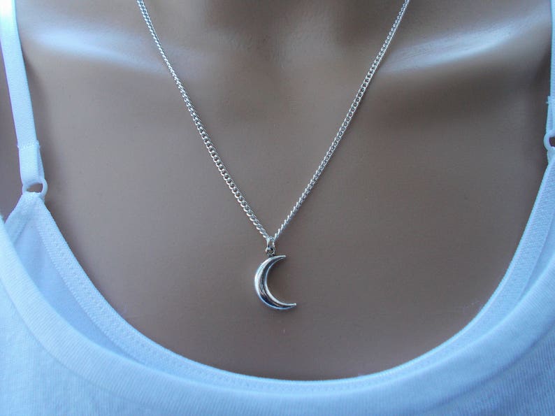 silver moon necklace, a dainty silver necklace with moon charm, simple jewellery for women, gift for her