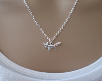 simple silver necklace with fox charm, everyday jewellery for women