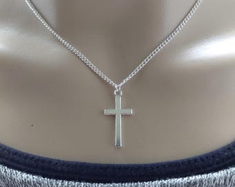 Silver cross necklace: A simple chain necklace with charm, minimalist jewellery for her