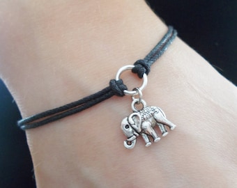 elephant bracelet cord bracelet elephant jewellery silver charm bracelet handade jewellery elephant cord bracelet fashion accessory gift her