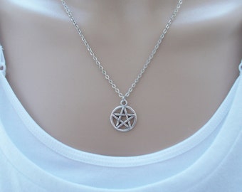 pentagram necklace, a dainty silver necklace with pentagram/ pentacle charm, pagan gift for her