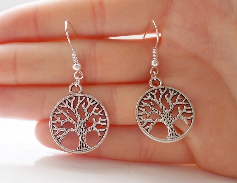 tree of life earrings silver earrings fashion earrings handmade earrings silver tree earrings dangle earrings gift for her drop earrings image 1