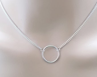 silver necklace - circle necklace - short necklace - minimal everyday jewellery