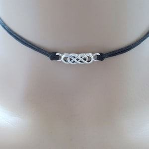 Black Double Cord Infinity Choker: Silver Tone Connector