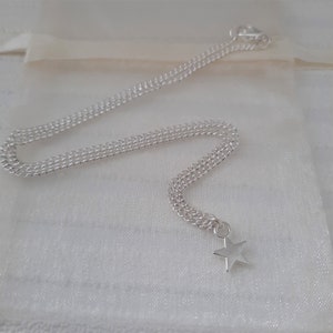 May include: A silver chain necklace with a small silver star charm.