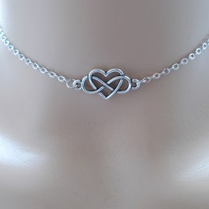 minimalist silver choker with infinity heart charm, dainty infinity choker for women