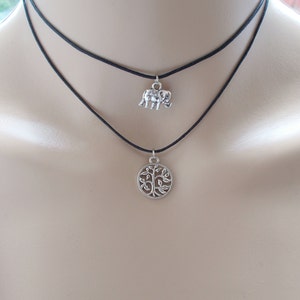 double choker necklace elephant and tree of life choker black choker layered choker image 2