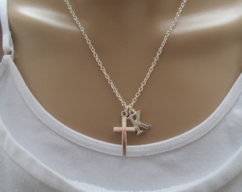 Silver Cross Necklace with Initial Charm: Personalised jewellery for women
