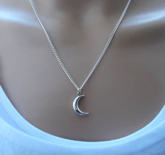 Dainty silver moon necklace, simple minimalist jewellery for women