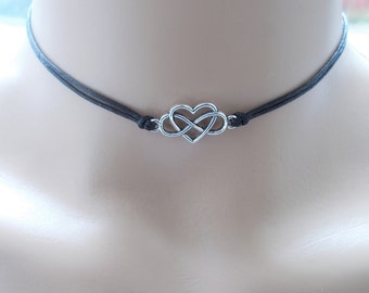 infinity heart choker - black choker necklace - infinity jewellery - simple infinity choker for women