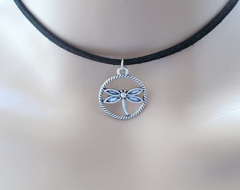 dragonfly choker for women - black suede choker necklace - dragonfly jewellery - nature gift for her