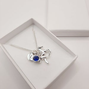 personalised horse necklace in gift box, birthstone and initial necklace, horse riding gifts, silver horse necklace