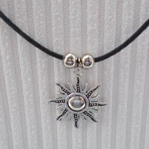 handmade black cord sun necklace for women - layering jewellery for her