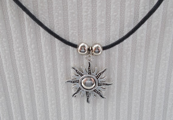 handmade black cord sun necklace for women - layering jewellery for her