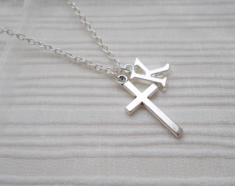 cross necklace, silver necklace for women with cross and initial charm, personalised jewellery gift for her