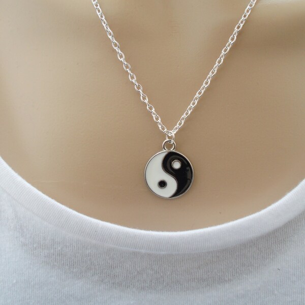 silver necklace yin yang necklace handmade jewellery black and white yin and yang fashion jewellery yin yang charm necklace gift for her