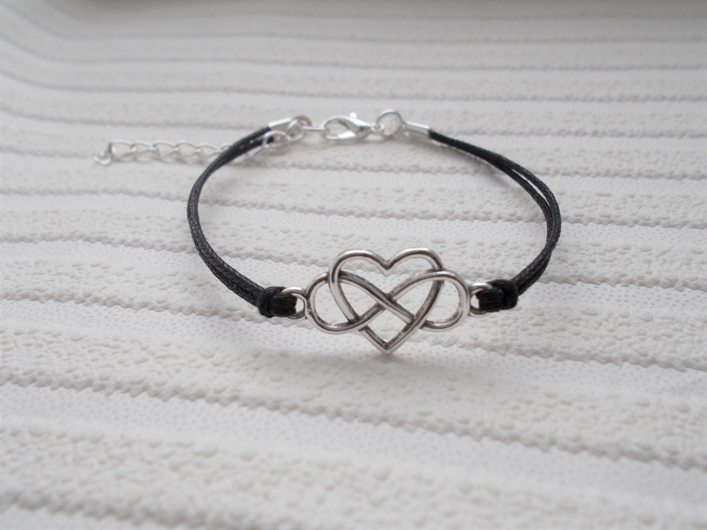 Infinity Heart Bracelet Black Cord Bracelet Infinity Etsy UK