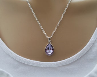 birthstone necklace,  simple silver necklace, personalised gift for birthday