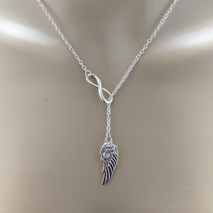Infinity and angel wing necklace, ethereal jewellery for women, minimalist silver necklace immagine 1