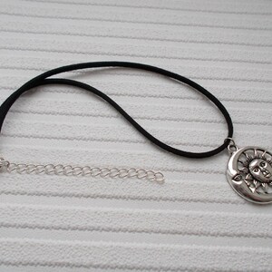 Silver Sun and Moon Adjustable Choker Necklace on Black Faux Suede ...